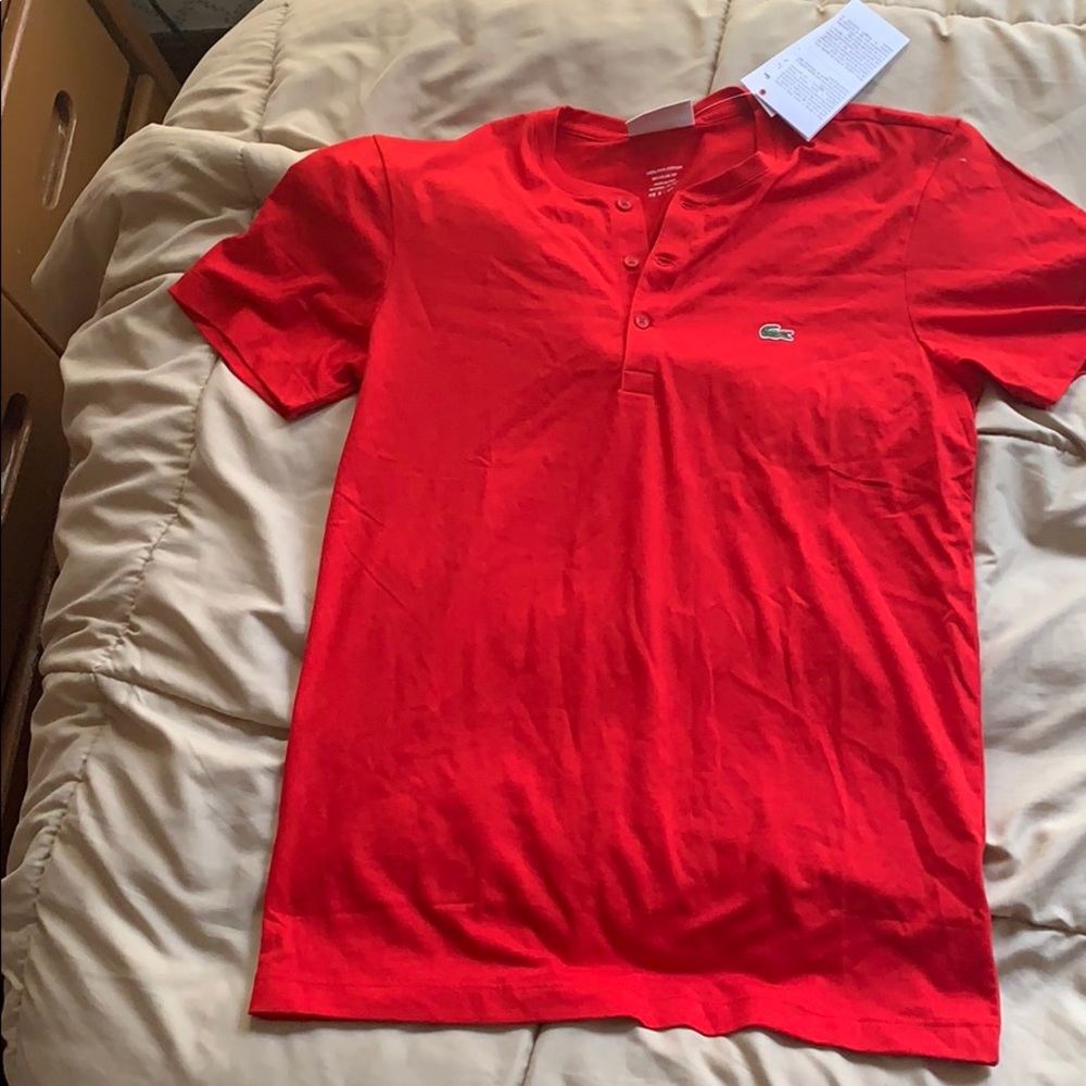 Lacoste Small Men Red Cotton Button T Shirt